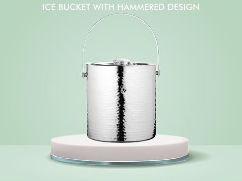 دلو ثلج مع غطاء، دلو ثلج أسود معزول لقضيب الكوكتيل مع ملقط ثلج، فولاذ مقاوم للصدأ بجدار مزدوج، 1.75 لتر، 1.84 كوارت، بارد مثلج لمدة 6 ساعات بمقبض (أسود) in Kuwait