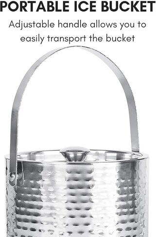 دلو ثلج مع غطاء، دلو ثلج أسود معزول لقضيب الكوكتيل مع ملقط ثلج، فولاذ مقاوم للصدأ بجدار مزدوج، 1.75 لتر، 1.84 كوارت، بارد مثلج لمدة 6 ساعات بمقبض (أسود) in Kuwait