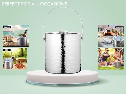 دلو ثلج مع غطاء، دلو ثلج أسود معزول لقضيب الكوكتيل مع ملقط ثلج، فولاذ مقاوم للصدأ بجدار مزدوج، 1.75 لتر، 1.84 كوارت، بارد مثلج لمدة 6 ساعات بمقبض (أسود) in Kuwait