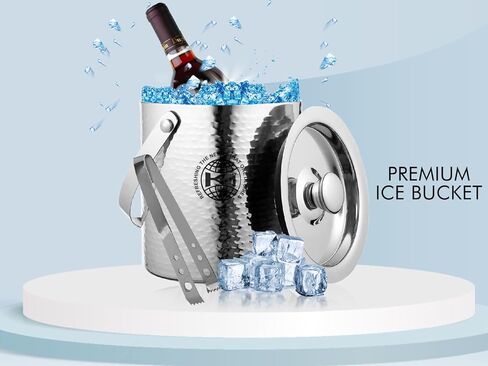 دلو ثلج مع غطاء، دلو ثلج أسود معزول لقضيب الكوكتيل مع ملقط ثلج، فولاذ مقاوم للصدأ بجدار مزدوج، 1.75 لتر، 1.84 كوارت، بارد مثلج لمدة 6 ساعات بمقبض (أسود) in Kuwait