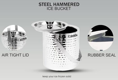 دلو ثلج مع غطاء، دلو ثلج أسود معزول لقضيب الكوكتيل مع ملقط ثلج، فولاذ مقاوم للصدأ بجدار مزدوج، 1.75 لتر، 1.84 كوارت، بارد مثلج لمدة 6 ساعات بمقبض (أسود) in Kuwait