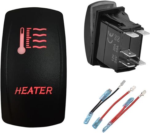 12V 24V Dual RED Led Heater Rocker Switch with Wires 5 PIN ON-Off Toggle Switch for Car Boat Tractor Trailer Van Side by Side Dash in Kuwait