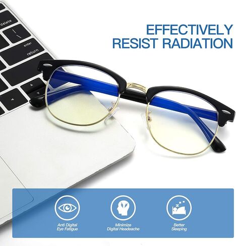 Blue Light Blocking Glasses Women, Semi-Rimless Clear Lens, Professional Computer Game Eyeglasses for men, Anti Eyestrain and Better Sleep (Golden Frame) in Saudi Arabia