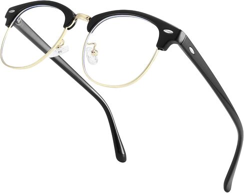 Blue Light Blocking Glasses Women, Semi-Rimless Clear Lens, Professional Computer Game Eyeglasses for men, Anti Eyestrain and Better Sleep (Golden Frame) in Saudi Arabia