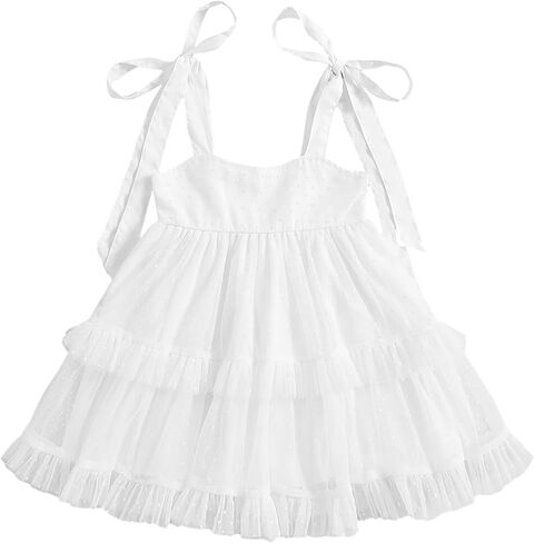 Little Girl Summer Tulle Dress Floral Embroidery Tulle Tutu Dress Spaghetti Strap Dress Princess Beach Sundress in Saudi Arabia