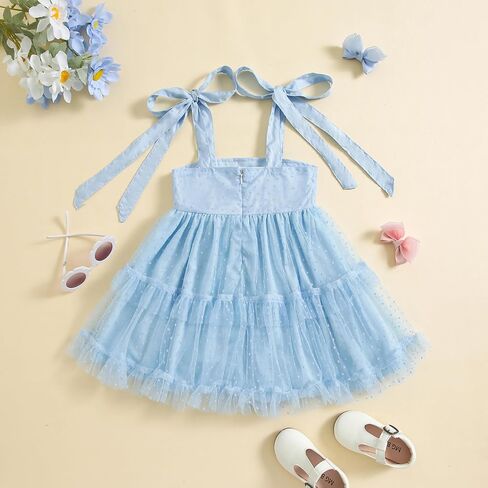 Little Girl Summer Tulle Dress Floral Embroidery Tulle Tutu Dress Spaghetti Strap Dress Princess Beach Sundress in Saudi Arabia