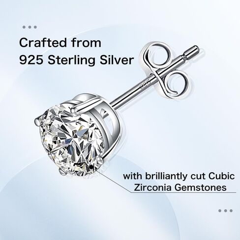 Classic Stud Earrings for Women Men 5A Cubic Zirconia Brilliant Cut 925 Sterling Silver White Gold Plated for Wedding Party Gift Jewelry 0.8ct/6.0mm in Saudi Arabia