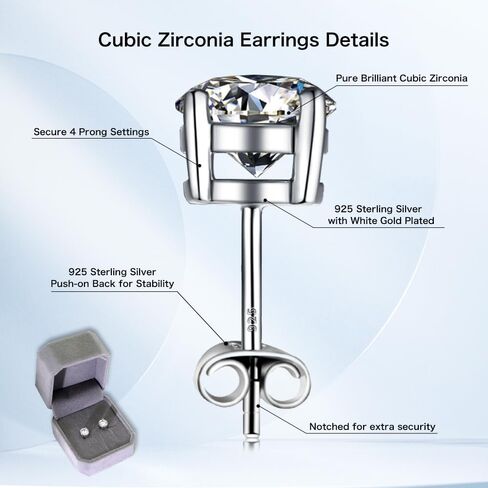 Classic Stud Earrings for Women Men 5A Cubic Zirconia Brilliant Cut 925 Sterling Silver White Gold Plated for Wedding Party Gift Jewelry 0.8ct/6.0mm in Saudi Arabia