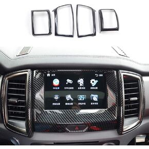 ruihe 4pcs Carbon Fiber Color Air Conditioning Dashboard Vent Cover Fit for Ford Ranger Accessories 2015 2016 2017 2018 2019 2020 2021ABS