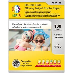 MR.R Double Side Glossy Coated Inkjet Photo Paper,8.5"x11" 100Sheets per pack,32lb-120gsm