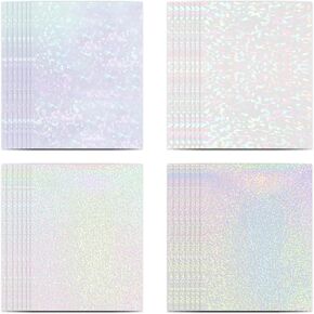 28 Sheets Vinyl Printable Sticker Paper A4 Size (8.25" x 11.7") Holographic Glossy Sticker Paper Self-Adhesive Waterproof Dries Quickly For Inkjet/Laser Printer