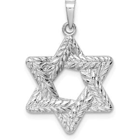 14k White Gold Polished and Textured Solid Star of David Pendant - 26.55mm