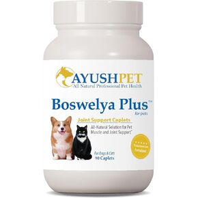 Ayush Pet Boswelya Plus, Joint and Muscle Support for Pets, Ayurvedic Pet Supplement with Boswellia, Ginger, and Bromelain, Large or Small Animals, 90 Vegetarian Caplets