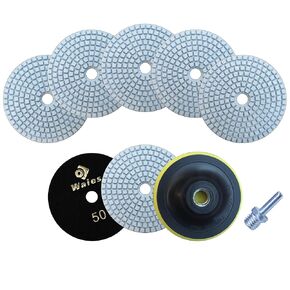 4 Inch Diamond Polishing Pads Wet Dry with 5/8"-11 Backer Pad 8 Pieces Polish Pad Kit for Drill Grinder Polisher 50 Grit for Granite Tile Marble Concrete Stone Polishing Countertop Quartz …