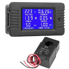 DROK AC Meter, AC 80-300V 100A Voltage Current Power Factor Frequency Electric Energy Monitor Ammeter Voltmeter Multimeter Tester 110V 220V Digital Color LCD Volt Amp Watt Detector Reader Panel