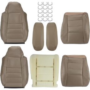 AUTOKAY Front Seat Cover & Driver Foam Tan for Ford F250 F350 Super Duty 2002-2007, 7Pcs