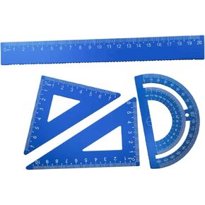 Triangle Ruler Four-Piece Set Aluminum Alloy Geometric Protractor Mathematical Triangle Ruler Set Student Stationery (Blue)