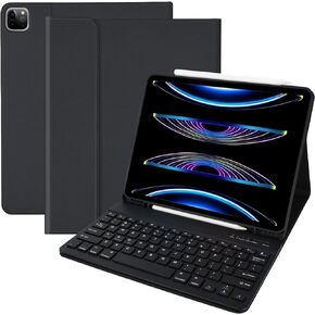 حافظة aMZCaSE iPad Air 13 بوصة M2 iPad Pro 12.9 مع لوحة مفاتيح مناسبة لجهاز iPad Pro 12.9 2022 6th/2021 الجيل الخامس، لوحة مفاتيح بلوتوث لاسلكية مغناطيسية قابلة للفصل وحامل أقلام لجهاز iPad pro 12.9، أزرق بحيرة