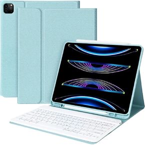 aMZCaSE iPad Air 13-inch M2 iPad Pro 12.9 Case with Keyboard Fit for iPad Pro 12.9 2022 6th/2021 5th Gen,Bluetooth Wireless Magnetic Detachable Keyboard and Pencil Holder for iPad pro 12.9,Lake Blue
