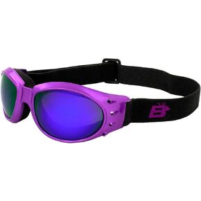 Birdz Eyewear Eagle Women's Purple Airy Foam Padded Motorcycle Goggles ReflecTech Purple Mirror Lenses