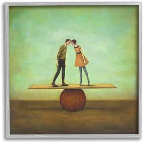 Stupell Industries Surreal People Balancing Red Ball Together Painting, Design by Duy Huynh,Green, 17 x 17