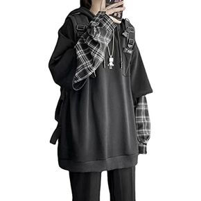 YUESUO Emo Streetwear Vintage Hoodie Women Men Oversized Sweatshirt Punk Patchwork Pullovers Grunge Plaid Hoodie Clothes