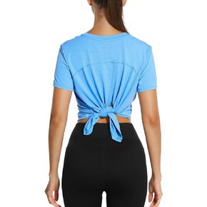 HODOSPORTS Workout Tops for Women Short Sleeve Tie Back Yoga Tops Open Back Quick Dry T Shirt