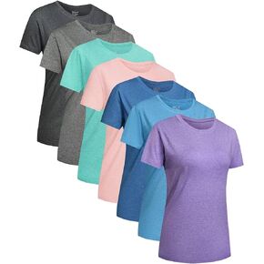 7 Pack Workout Tops for Women Short Sleeve Quick Dry Gym Running Athletic Shirts Lightweight Crew Neck Yoga T-Shirts