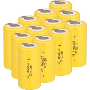 Ni-Cd Rechargeable Battery Sub C SC Batteries, 1.2V 2200 mAh with Tabs for Power Tools Battery Pack (Yellow*12)
