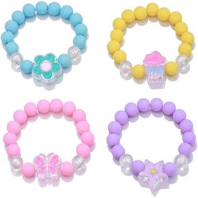 Colorful Rainbow Flower Heart Charm Bracelets Set Y2k Friendship Acrylic Beaded Stretchy Strand Bracelet for Women Girls Cute Preppy Party Favor Play Holiday Beach Jewelry Birthday Gifts