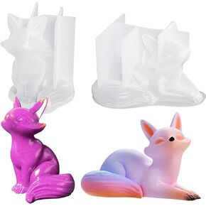 2Pcs Fox Resin Molds, 3D Animal Silicone Epoxy Molds, Lifelike Large Animal Silicone Molds for Resin Casting, DIY Craft, Home Office Cabinets Wall Desktop Decor