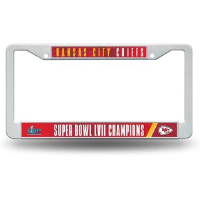 Rico Industries NFL Kansas City Chiefs 2023 Super Bowl Champions Plastic Frame 12" x 6" Plastic Car Frame, White