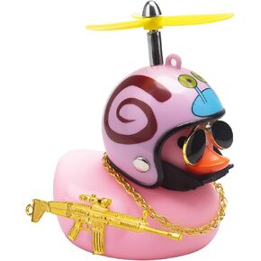 wonuu Rubber Duck Car Ornaments Pink Duck Car Dashboard Decorations Set with Propeller Helmet, Sunglasses, and Gold Chain. (T-Shark-Black G)