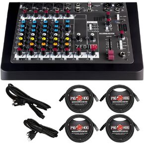 Allen and Heath Mixer AH-ZEDi-10 Hybrid Compact Audio Mixer, USB Audio Interface Bundle with 4X Pig Hog PHM15 XLR Microphone Cable, Power Cable, USB Cable & Polishing Cloth - 10 Channel Mixer