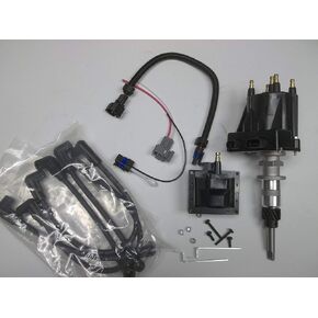Distributor conversion kit for Mercruiser, Volvo Penta, OMC 3.0. Includes spark plug wires, wire harness, ignition coil, shunt