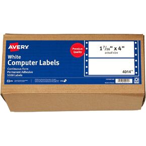 Avery White Computer Labels, 1-7/16" x 4", Dot Matrix Labels and Pin-Feed Labels, 5,000 Total (4014)