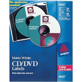 Avery 6692 CD/DVD Labels for Color Lasers, 30 Disc Labels & 60 Spine Labels