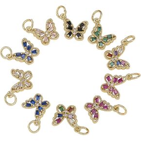 KitBeads 20pcs Micro Pave Rhinestone Charms Rectangle Real Gold Plated Cubic Zirconia Birthstone Charm for Jewelry Making Bracelets Bulk