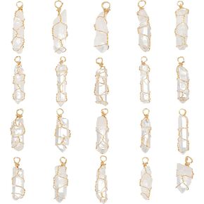 FINGERINSPIRE 20 Pcs Natural Quartz Crystal Pendant Gold Plated Wire Wrapped Quartz Clear Crystal Gemstone Pendant without Chain Healing Stones Pendant for Necklaces Earrings Jewelry Making