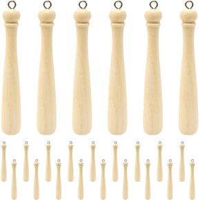Honbay 24PCS Wooden Baseball Bat Charms Pendant Mini Sport Theme Charms for Earring Necklace Bracelet Keychain Crafts Making