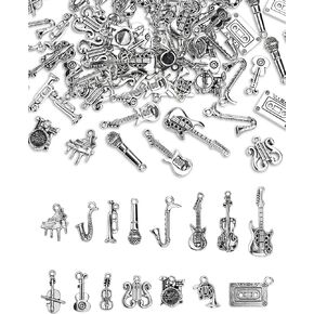 90 Pcs Tibetan Musical Instrument Charms, Silver Music Charms Pendants for Necklace Bracelet Earrings Jewelry Making and Crafting,15 Styles