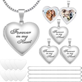 8 Pcs Forever in My Heart Locket Necklace Set That Hold Pictures 2 Bezel Tray 2 Chain 4 Sublimation Discs for Women