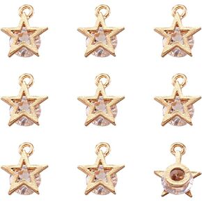 Beadthoven Cubic Zirconia Charms Bulk, KC Gold Plated Crystal CZ Stone Pendants Heart Star Teardrop Flower Crystal Charms for Jewelry Making DIY Choker Tiny Dangle Accessories Valentine's Day Wedding