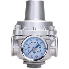 Pressure Regulator Water Valve - 3/4" NPT Female Stainless Steel 304 Pressure Reducer with Gauge, Adjustable Lead-Free Valve For RV, Garden, Air.