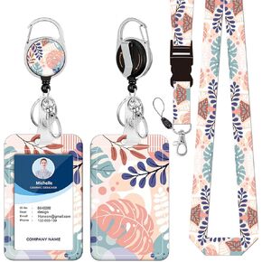 ID Badge Holder with Lanyard,Retractable Badge Reel with Swivel Belt Clip Keychain and Detachable Lanyards,Vertical Card Protector Badge Reels for Teacher Nurse Student Office(Beach)