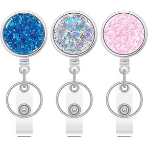 TANOSII Resin Retractable Badge Holder Retractable ID Badge Reels with Keychain，Badge Clip and Retractable Rope for Doctor Nurse Office Staff Circle 2 Packs Pink