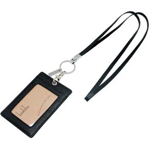 Boshiho Vertical Style Leather ID Card Badge Holder with Keychain Key Ring