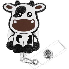 Badge Reel Holder Retractable with ID Clip for Nurse Nursing Name Tag Card Cute Funny Cow ID Clip Badge Reels Retractable for Nurse Medical Assistant Hospital Office Student Doctor Women