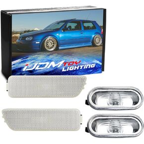 iJDMTOY Euro Smoked Lens Bumper & Fender Side Marker, Repeater Light Housing Combo Compatible With Volkswagen: 1999-2005 MK4 Golf GTI R32 Rabbit Jetta, Replace OEM Sidemarker Lamps