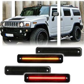 4 قطع ضوء علامة جانبية LED كهرماني لسيارة Hummer H2 2003-2009، مؤشر إشارة الانعطاف الأمامي للعدسة المدخنة H2، 144 مصباح SMD LED جانبي - 2 كهرماني + 2 أحمر